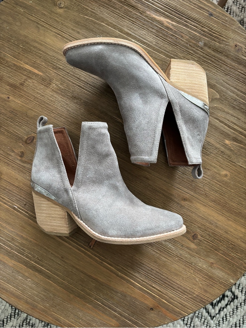 Jeffrey Campbell Light Gray Suede Cutout Ankle Boots